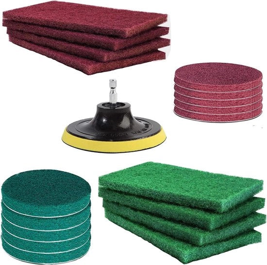 Set di spugne per pulizia - 10 pezzi spugne per pulizia - accessorio di montaggio per trapano - spazzola per tappeti - bagno cucina - 20 pezzi spugne per pulizia con spazzola metallica