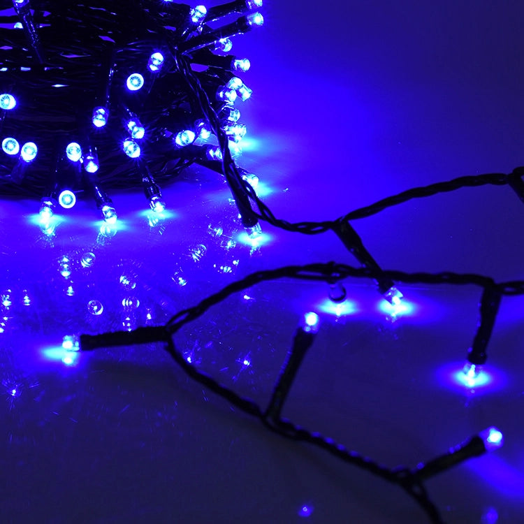 CATENA LUMINOSA 500 LED BLU 25mt CON 8 GIOCHI DI LUCE CAVO VERDE 31V IP44 - DECORAZIONE INTERNA ED ESTERNA