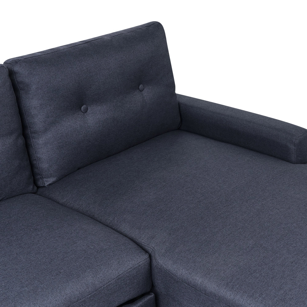 Divano letto ad angolo in tessuto blu 4 posti contenitore a forma di L con orientamento a versione sinistra