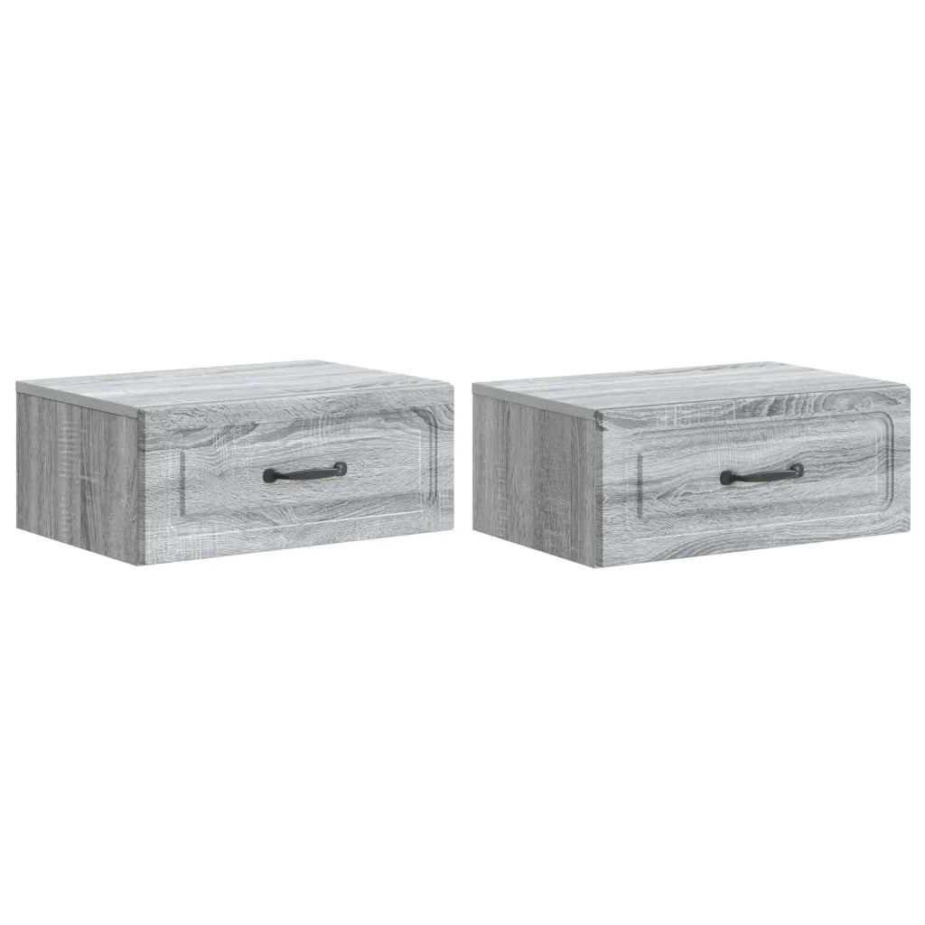 Set di 2 Comodini | Armadio da Notte | Mobiletto da notte a muro Grigio Sonoma 49 x 34,5 x 20 cm