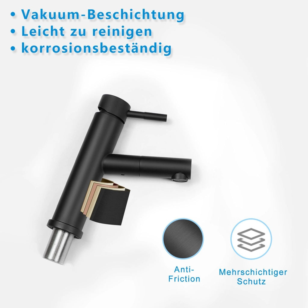 ZMH Rubinetti per lavabo Bagno Rubinetti neri Miscelatore doccia estraibile Rubinetti per cucina