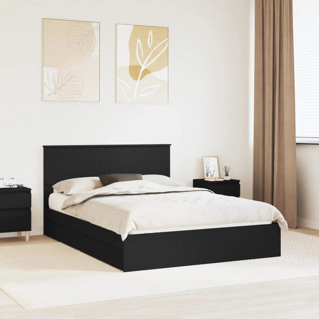 Letto con Contenitore Nero 135 x 190 cm Legno multistrato 3410806