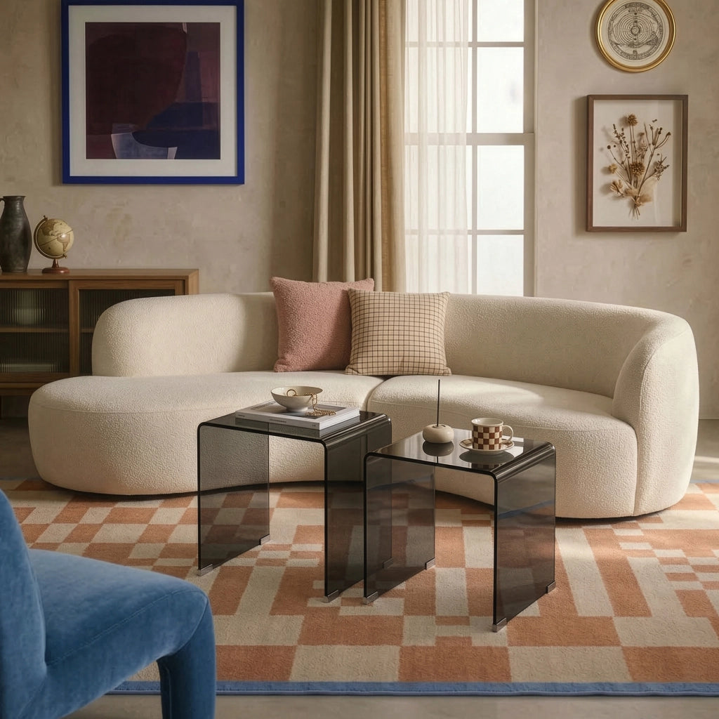 Set Kariengem di 2 Tavolini Sovrapponibili in Vetro - Grigio Scuro [en.casa]
