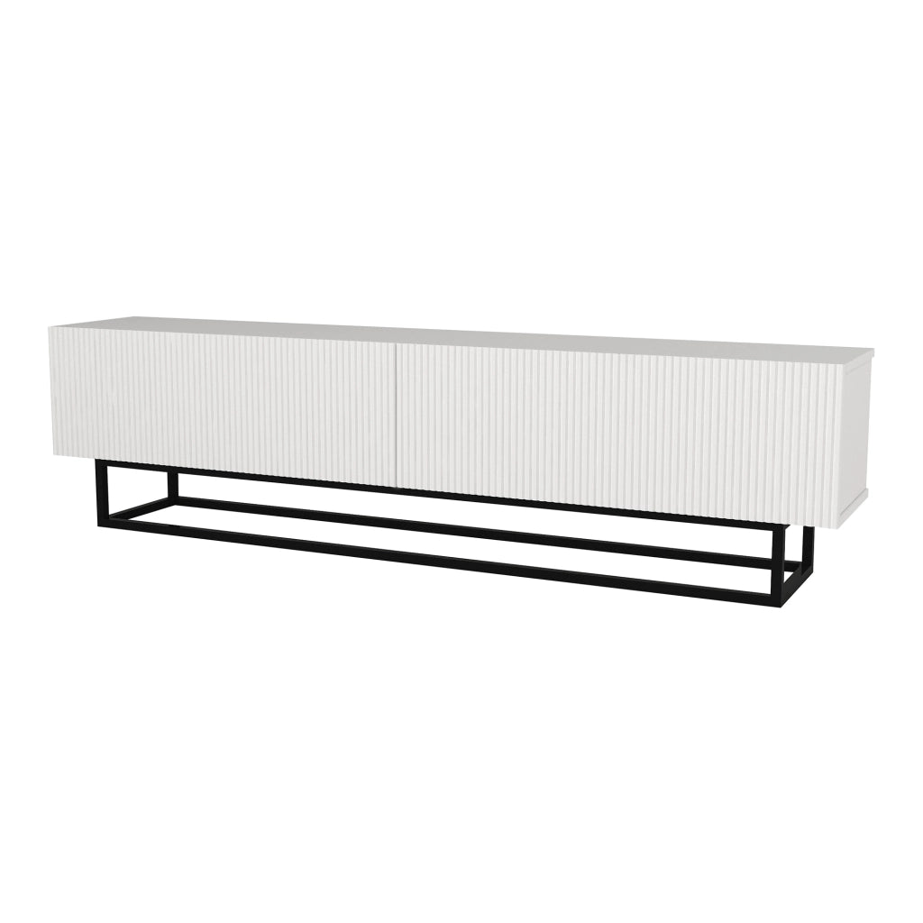 Mobile Porta TV Verpsboga a 2 Ante Decorative e Telaio in Metallo 180x32x47 cm - Bianco [en.casa]