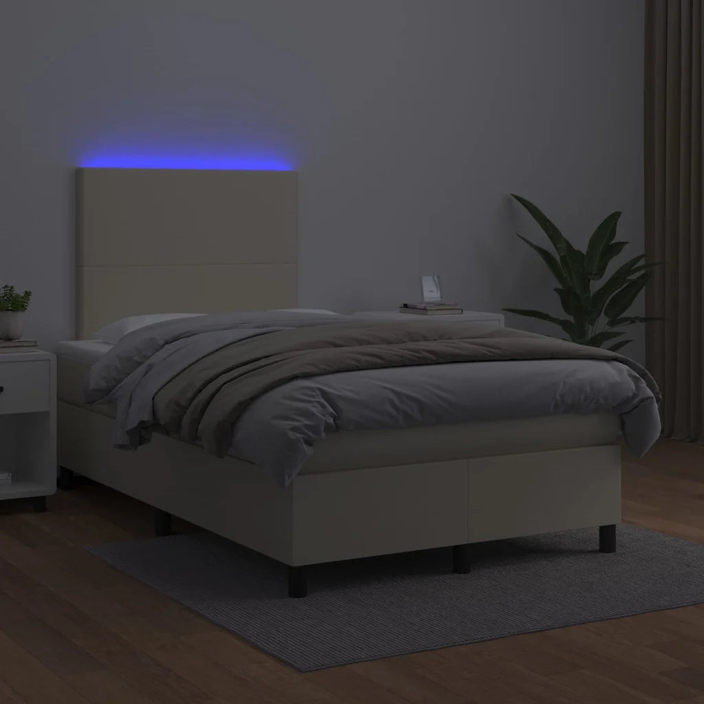 Giroletto Molle con Materasso e LED Crema 120x200cm Similpelle 3135815