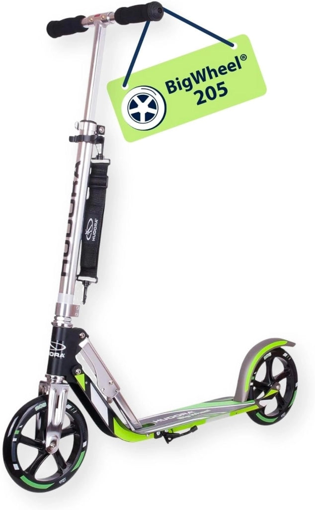 HUDORA Monopattino BigWheel 205 - in alluminio resistente - Monopattino pieghevole regolabile con cavalletto - sportivo per bambini e adulti fino a 100 kg - nero/rosso