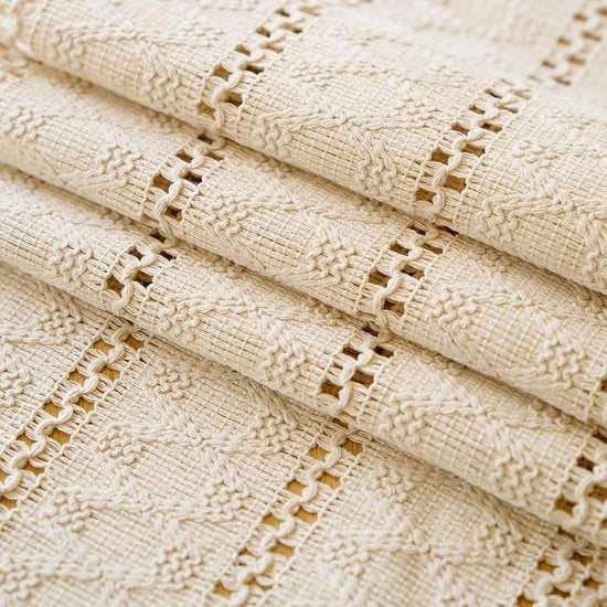 Tessuto Macramé Beige 30x140 cm - Lino Tessuto di Cotone per Decorazione Rurale e Bohemien