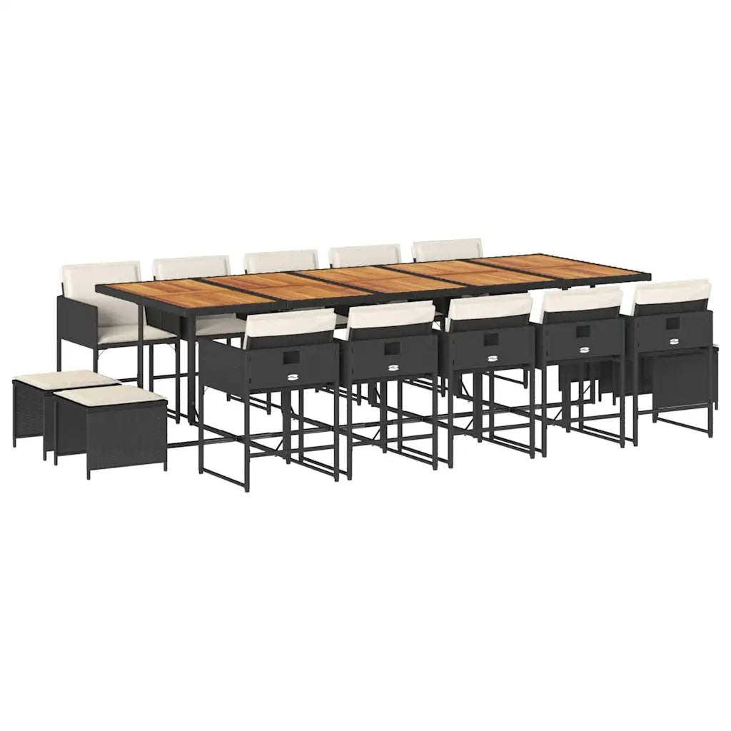 Set da Pranzo da Giardino 15 pz con Cuscini Nero in Polyrattan 3211359