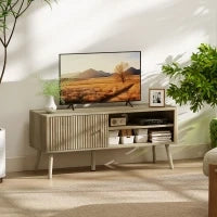 Mobile porta TV con anta scanalata, ripiano regolabile e foro per cavi, 115x35x49 cm, Rovere