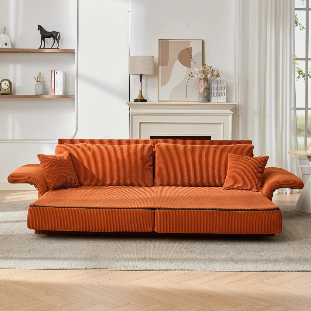 Divano letto multifunzionale in velluto a coste con seduta imbottita e struttura in metallo arancione 182 × 88 × 84 cm