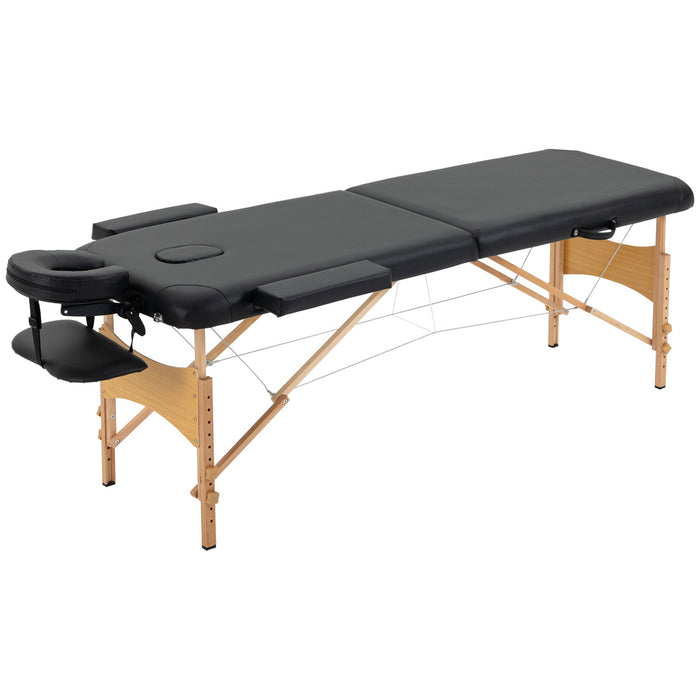 Lettino Massaggi Portatile Pieghevole 185x60x61-88 cm in Legno e Similpelle Nero