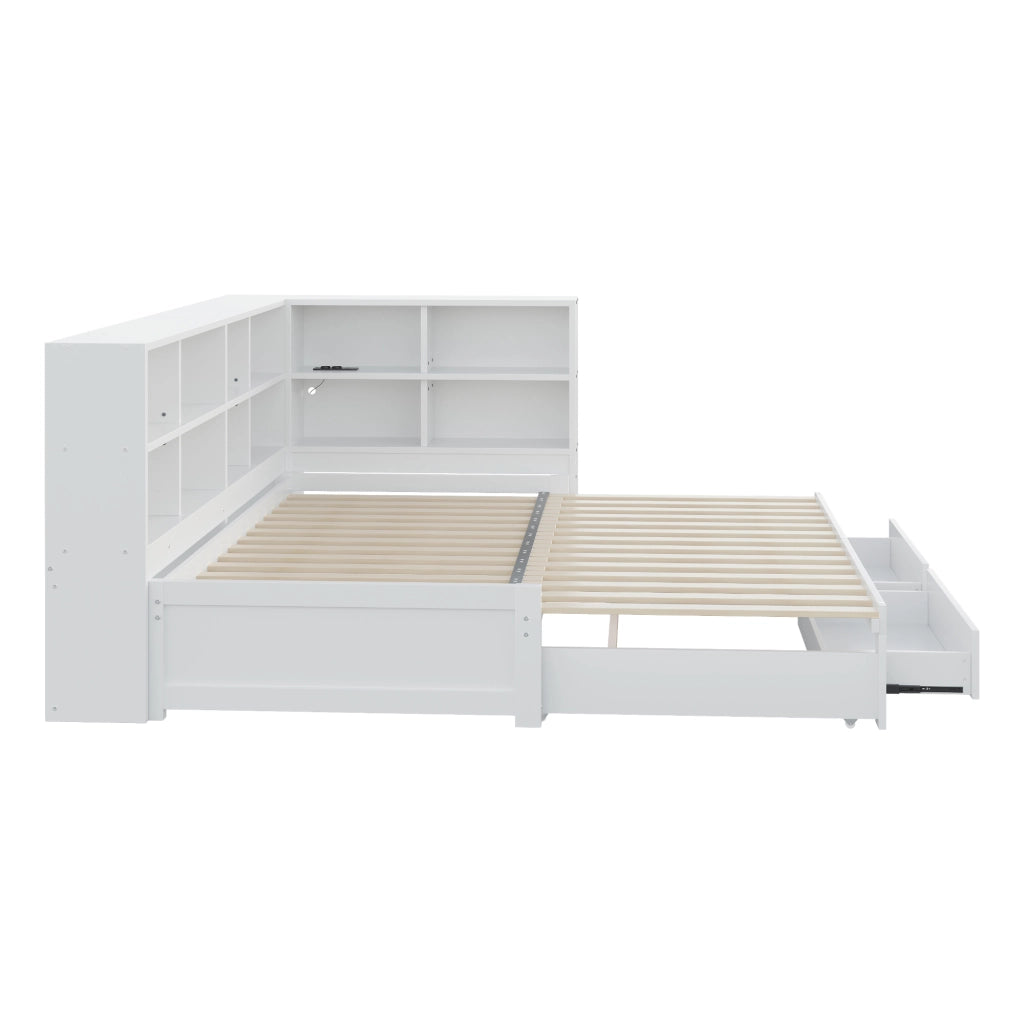 LETTO multifunzione 90/180x190 cm in legno bianco con contenitore