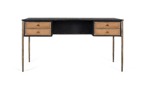 Scrivania in legno di mango con cassetti a doghe e gambe in bronzo