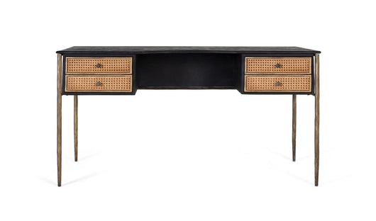 Scrivania in legno di mango con cassetti a doghe e gambe in bronzo