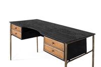 Scrivania in legno di mango con cassetti a doghe e gambe in bronzo