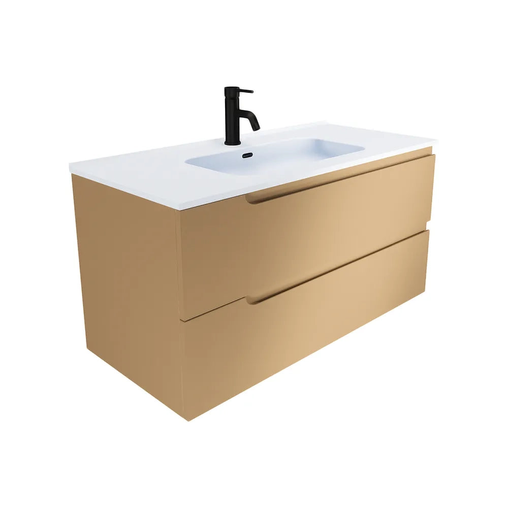 Mobile bagno sospeso 90 cm due cassetti sabbia opaco con lavabo | Ardenne