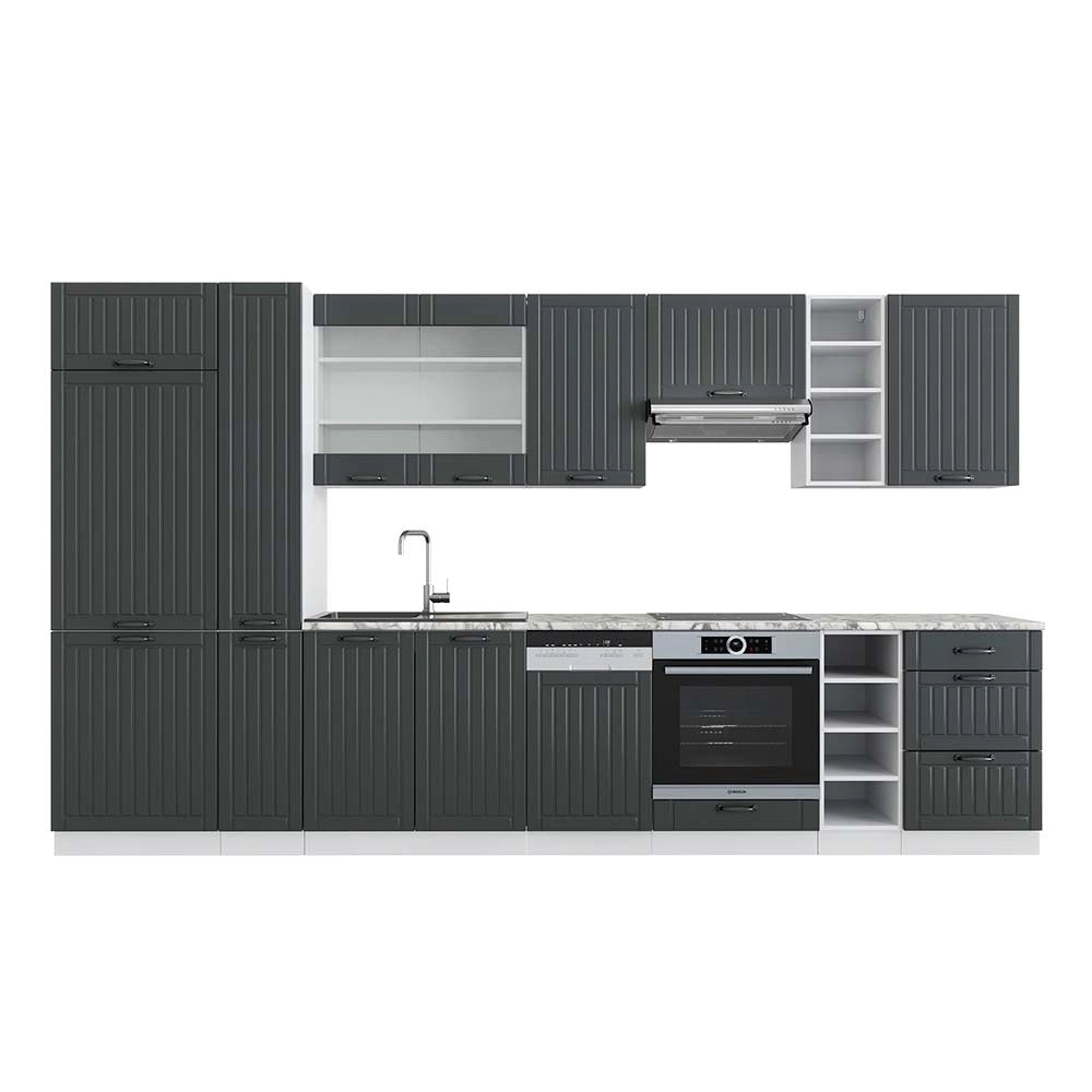 Cucina componibile Fame-Line Antracite rustico/Bianco 355 cm, PL Marmo Vicco