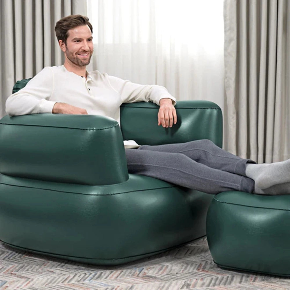 Trade Shop - Poltrona Gonfiabile Relax Comfort Con Braccioli Pouf Poggiapiedi Comfi Cube 107x99x80cm -