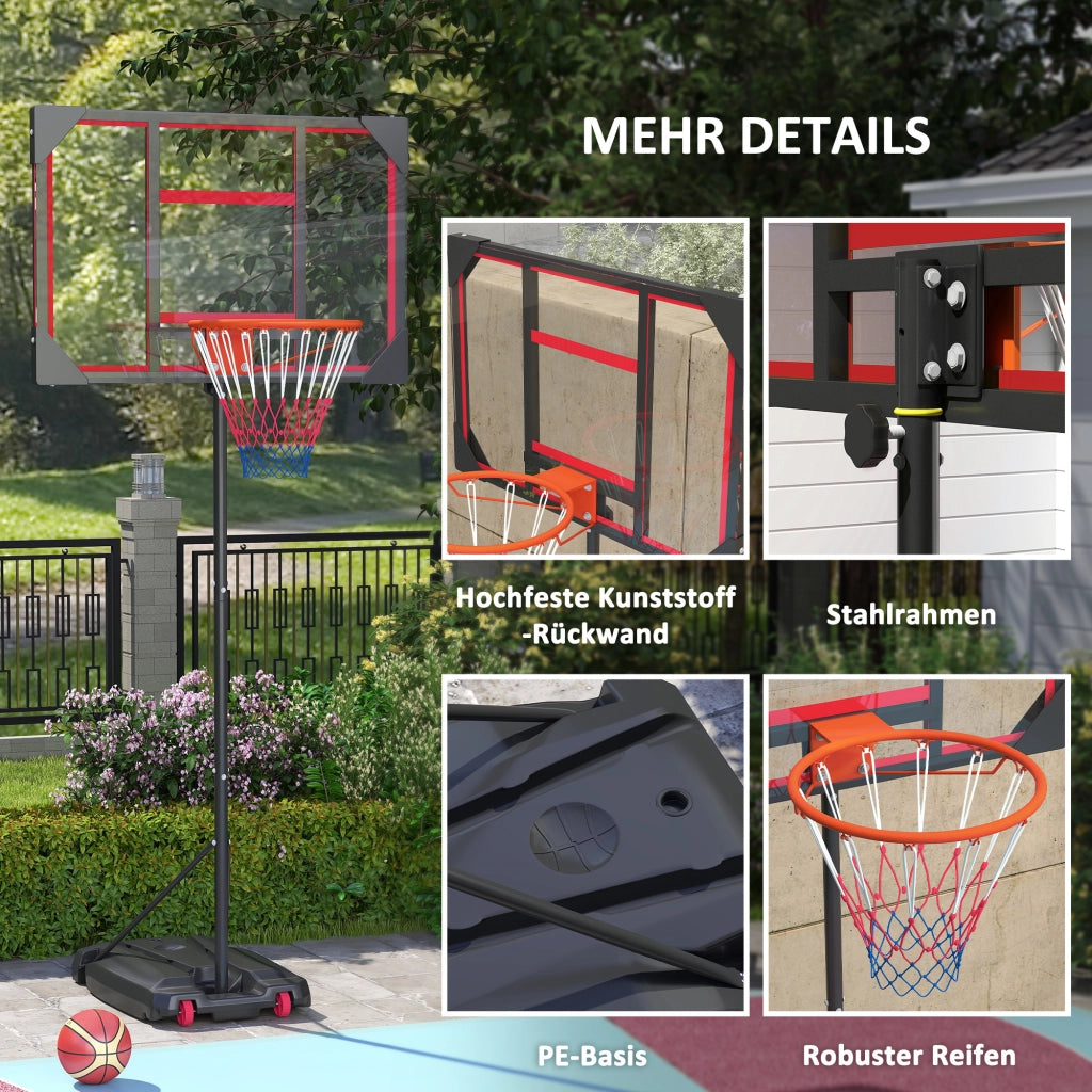 Canestro da Basket per Bambini ¨C Xylo ¨C Regolabile 210-260cm, con Ruote, Rosso