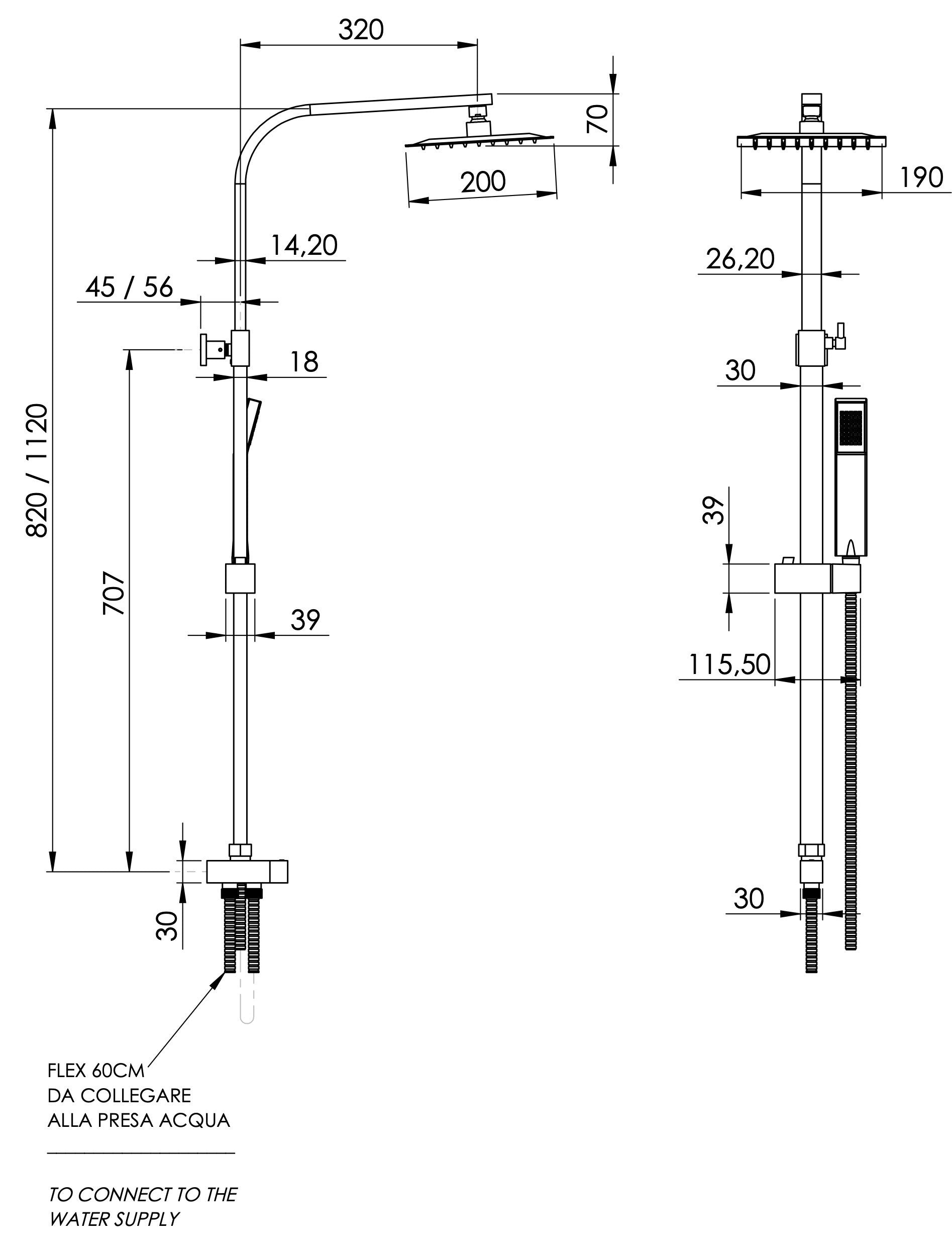 Colonna doccia completa stile quadrato in ottone