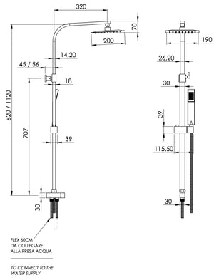 Colonna doccia completa stile quadrato in ottone
