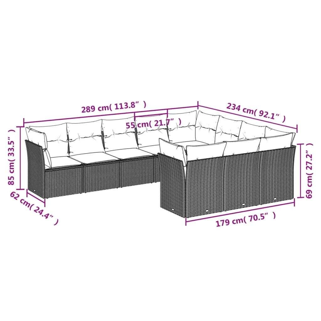 Set Divano da Giardino 10 pz con Cuscini Beige in Polyrattan 3218218