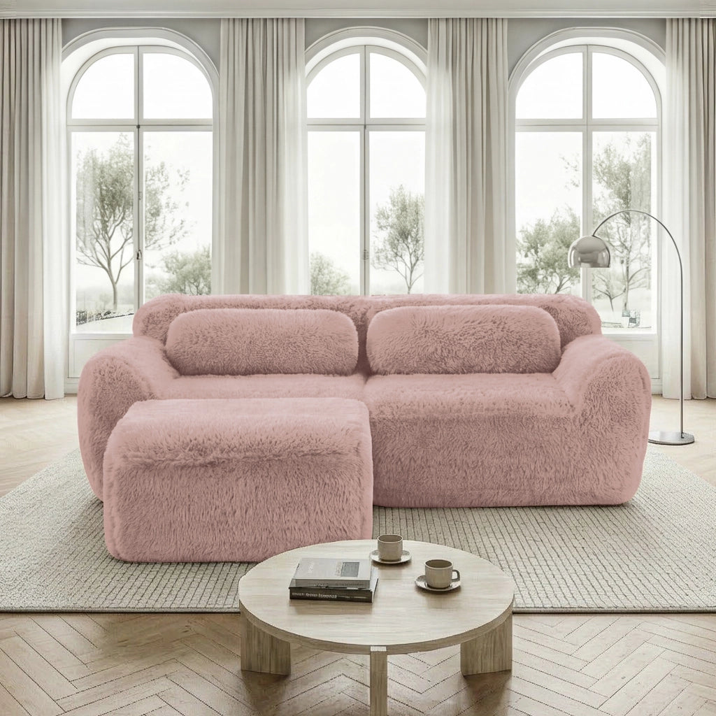 Divano Angolare 2 Posti Modulare ¨C MINIMAL ¨C Rosa, Tessuto Morbido, Cuscini