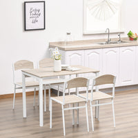 Set da Pranzo Tavolo e 4 Sedie in Metallo e MDF Bianco e Legno