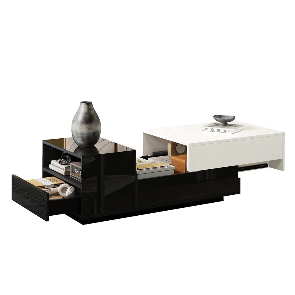 Tavolino-Xylo-100x50x38cm, cassetto, piano estraibile, bianco+nero