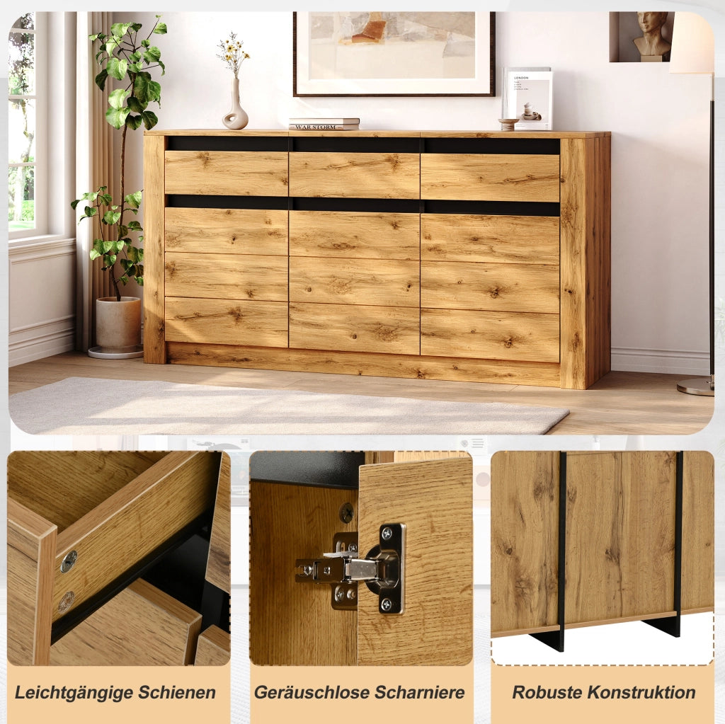 Credenza moderna in effetto legno ondulato con 3 cassetti