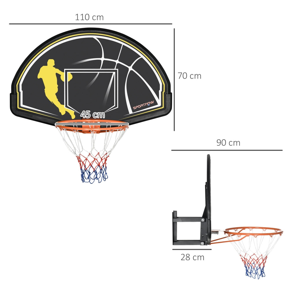 EasyComfort Canestro Basket per Bambini e Adulti da Indoor e Outdoor in Acciaio e PE, 110x90x70 cm, Nero e Giallo