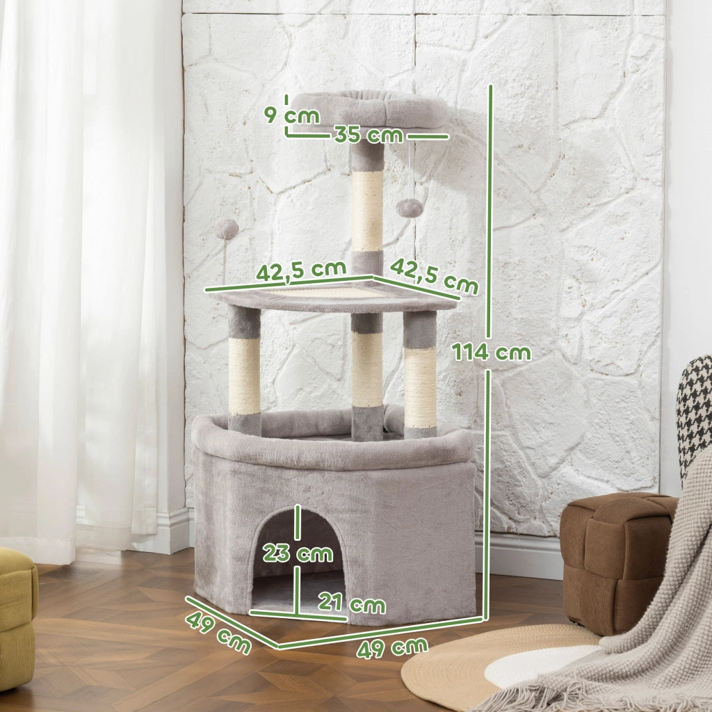 Arbre ¨¤ chat per gatti con piattaforma, griffoir sisal, nicchia e palle ¨C zephmum ¨C 49x49x114 cm grigio chiaro