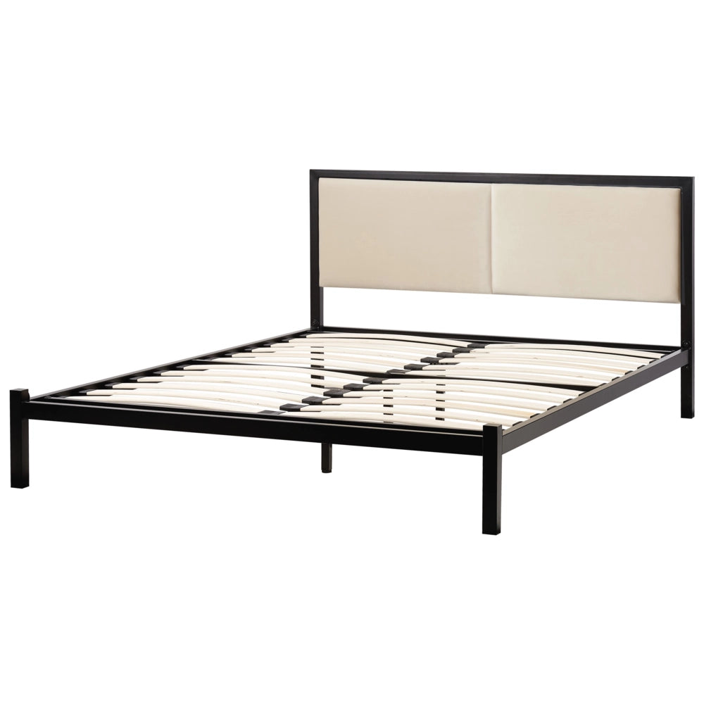 Struttura del letto in metallo Nero e Beige 140 x 200 cm imbottita a doghe minimalista