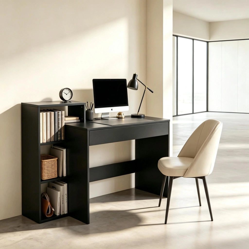 SCRIVANIA CON 3 RIPIANI APERTI E CASSETTO 100x40x90 cm Nera