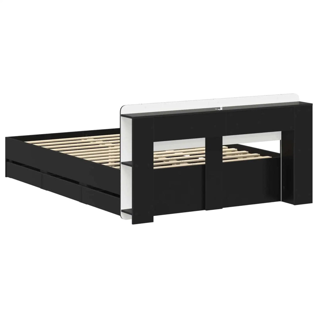 Telaio del letto con storage con testiera Nero 150 x 200 cm