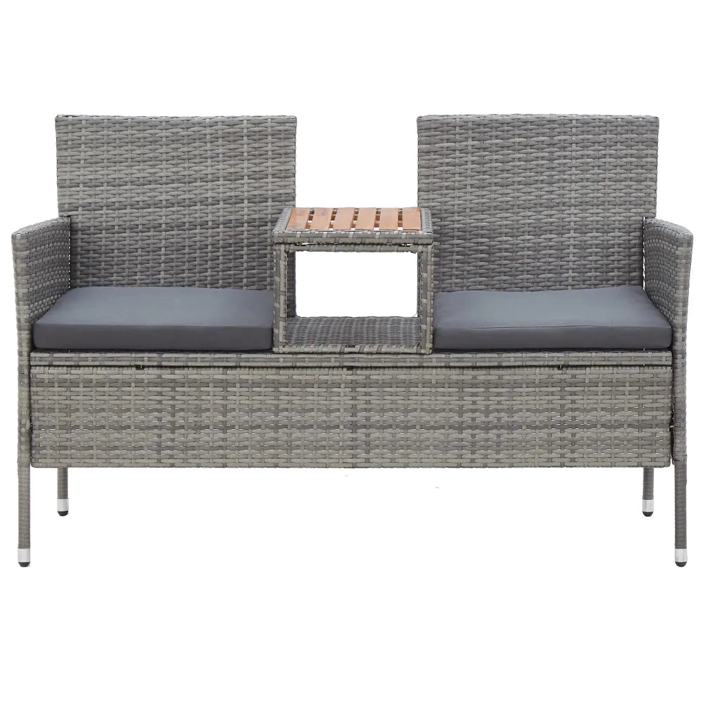 Panca da Giardino 2 Posti con Tavolino 143 cm Polyrattan Grigio 46147