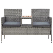 Panca da Giardino 2 Posti con Tavolino 143 cm Polyrattan Grigio 46147
