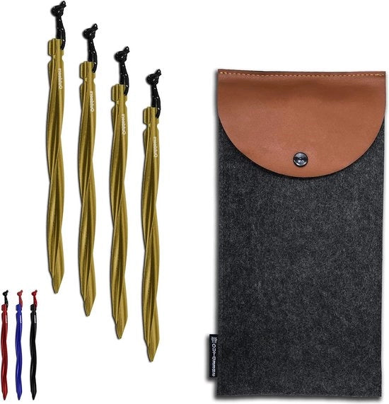 Stabilizzatori per tende da campeggio in alluminio oro, 25 cm, con tasca e corda riflettente, pacchetto da 6 o 8 pezzi.