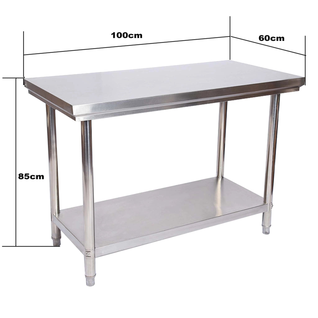 Tavolo da lavoro in acciaio inox 100 x 60 x 85 cm con ripiano inferiore e piedi regolabili