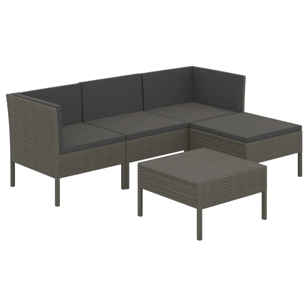 Set Divani da Giardino 5 pz con Cuscini in Polyrattan Grigio cod mxl 38315