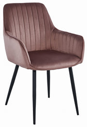 Sedia Valora SELO in velluto rosa con gambe nere e seduta comoda