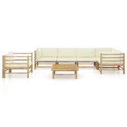 Set Divani da Giardino 7 pz con Cuscini Bianco Crema in Bambù 3058247
