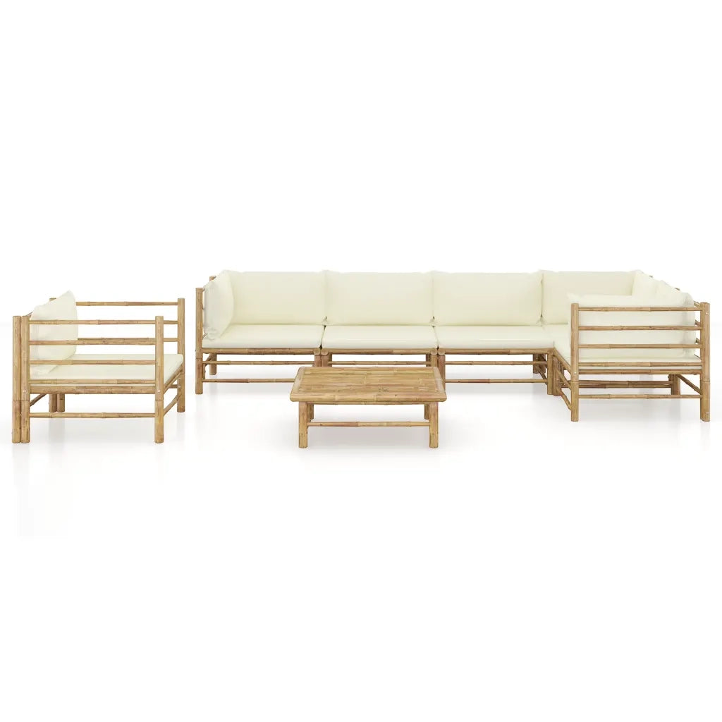 Set Divani da Giardino 7 pz con Cuscini Bianco Crema in Bambù 3058247