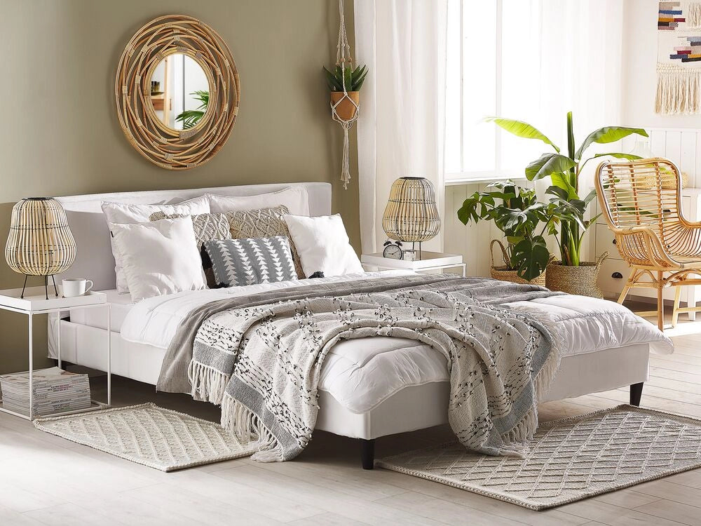 Letto 160 x 200 cm telaio a doghe in velluto bianco contemporaneo
