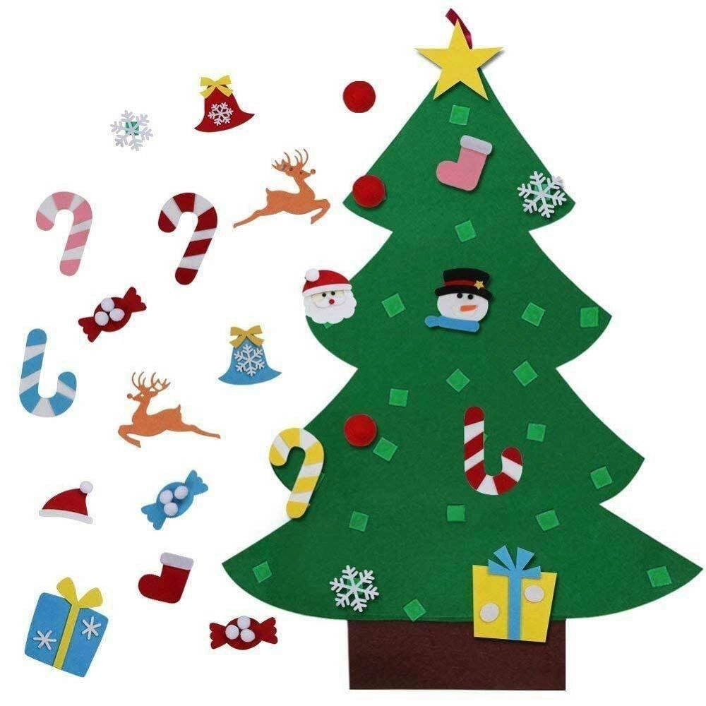 Trade Shop - Albero Di Natale Per Bambini In Feltro Da Parete Con 26 Addobbi Natalizi 110cm -