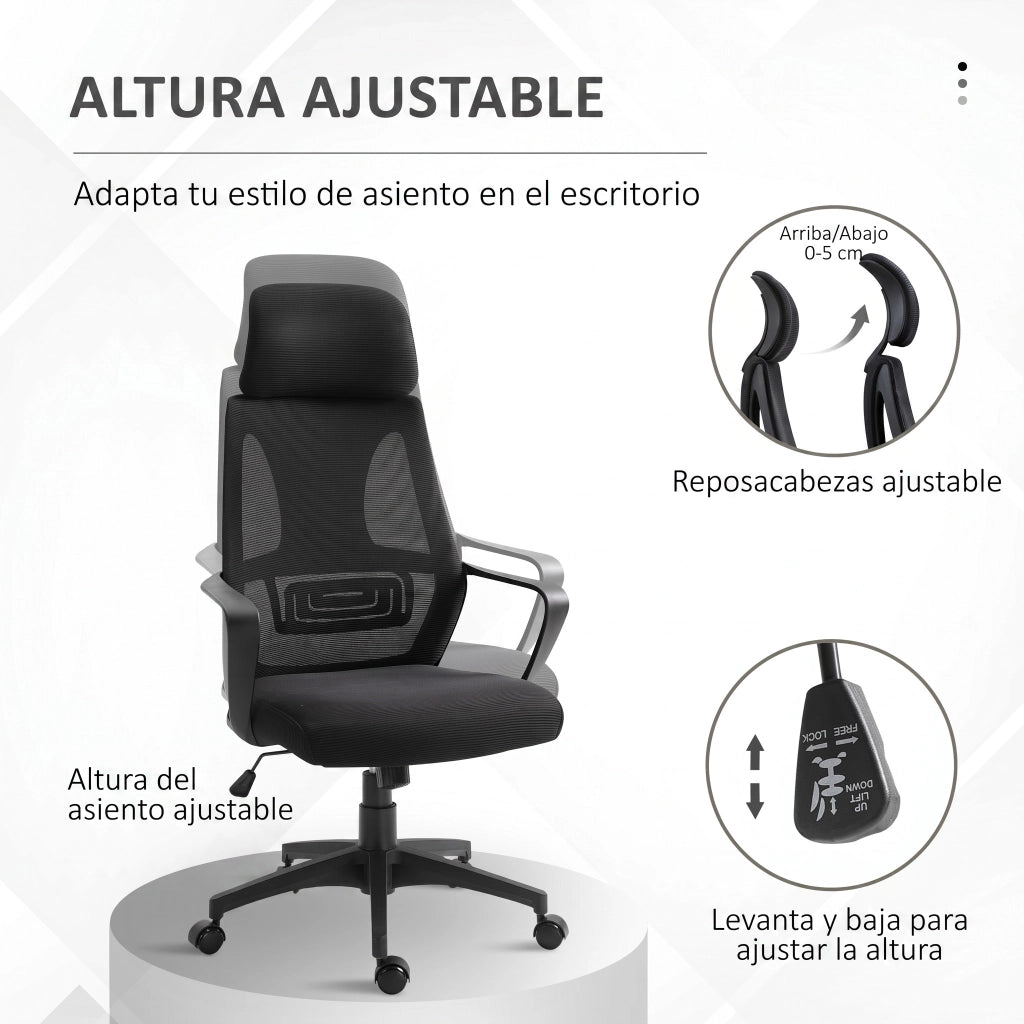 Sedia da Ufficio con Braccioli Poggiatesta Funzione Basculante Nero ¨C Xylo ¨C 64x55x116-126 cm