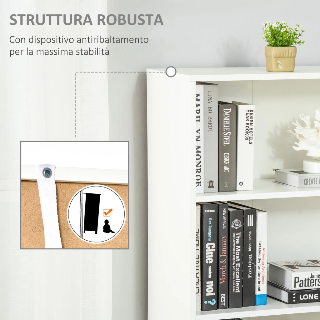 Libreria 4 Ripiani con Ante ¨C zephmum ¨C 59x29x180 Bianco Legno