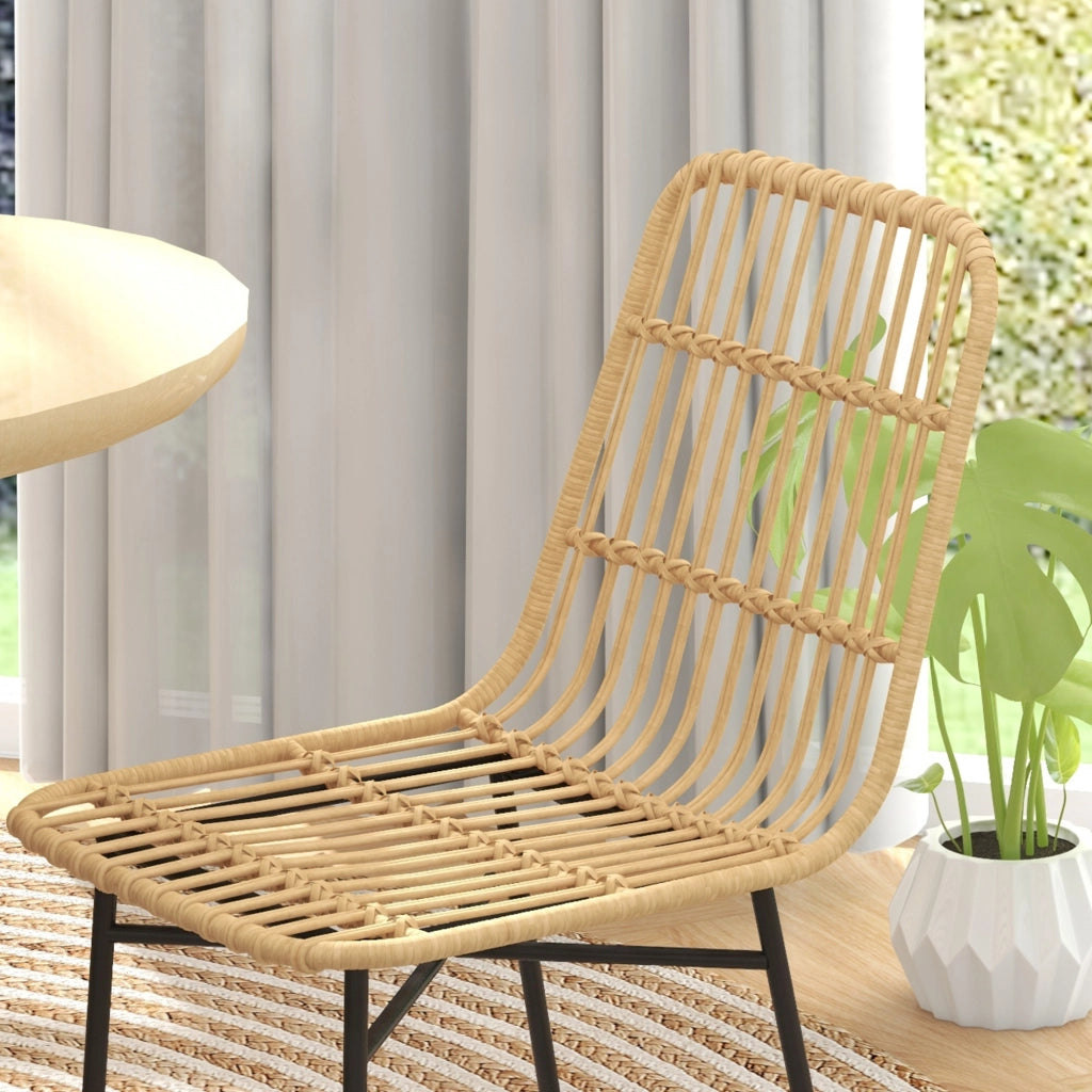 Set 2 Sedie da Pranzo ¨C Zephmum ¨C Rattan PE, Acciaio, Giallo, 45x57x83 cm