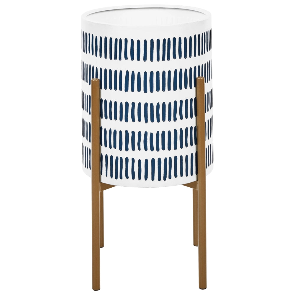 Portavaso in metallo bianco e blu 31 x 31 x 58 cm per interni ed esterni