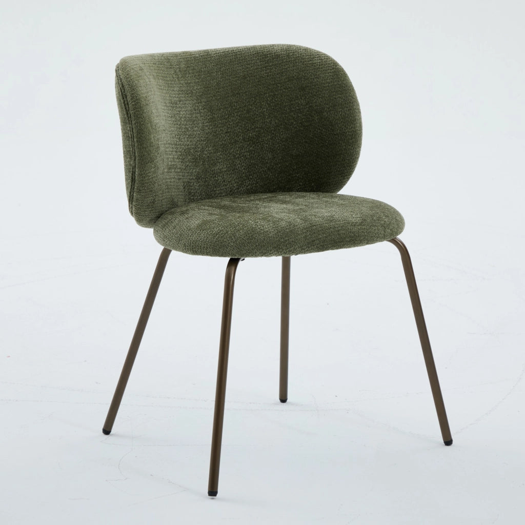 Sedia da Pranzo in Tessuto Chenille ¨C MINIMAL ¨C Verde, Schienale Curvo, Gambe in Metallo
